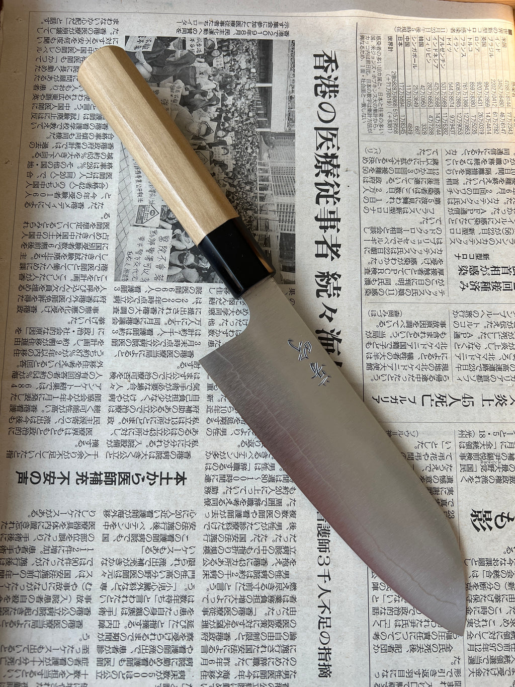 Santoku 170 mm Gin #3 stainless clad - Bøffelhorn og Magnolie (Honoki)
