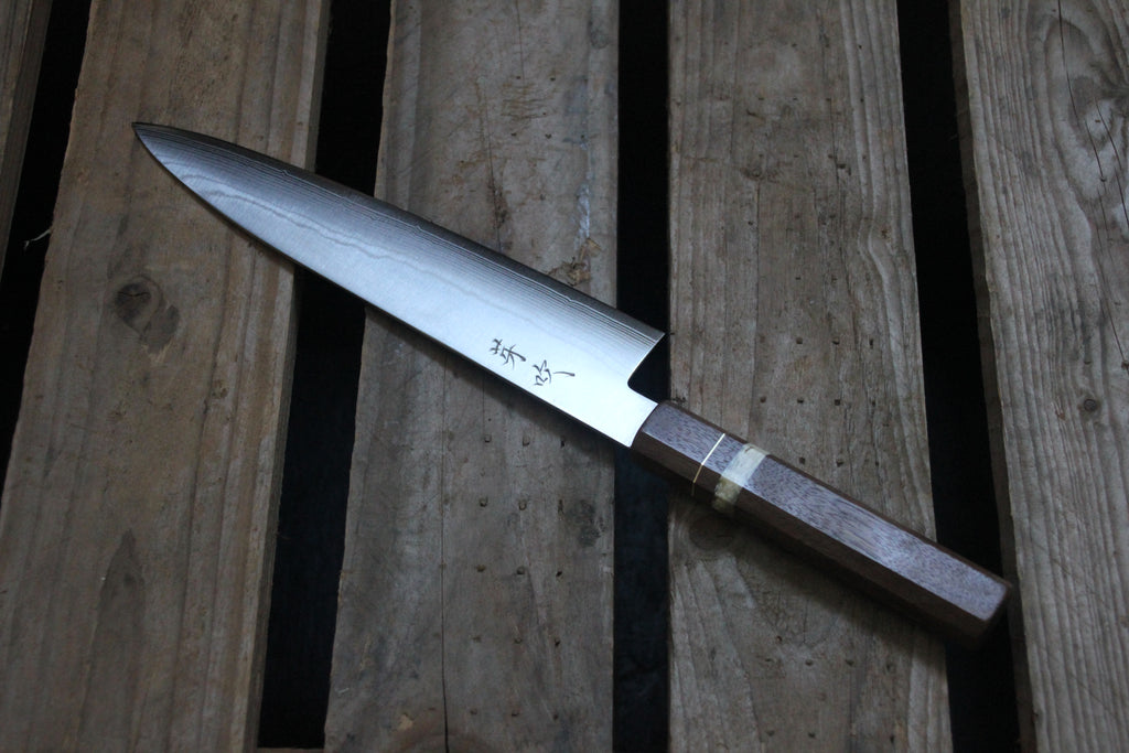 Gyuto 240 mm aus10 - Amerikansk Valnød, messing og moskuspandebrask