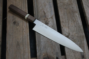 Gyuto 240 mm aus10 - Amerikansk Valnød, messing og moskuspandebrask