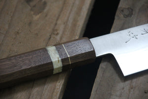 Gyuto 240 mm aus10 - Amerikansk Valnød, messing og moskuspandebrask