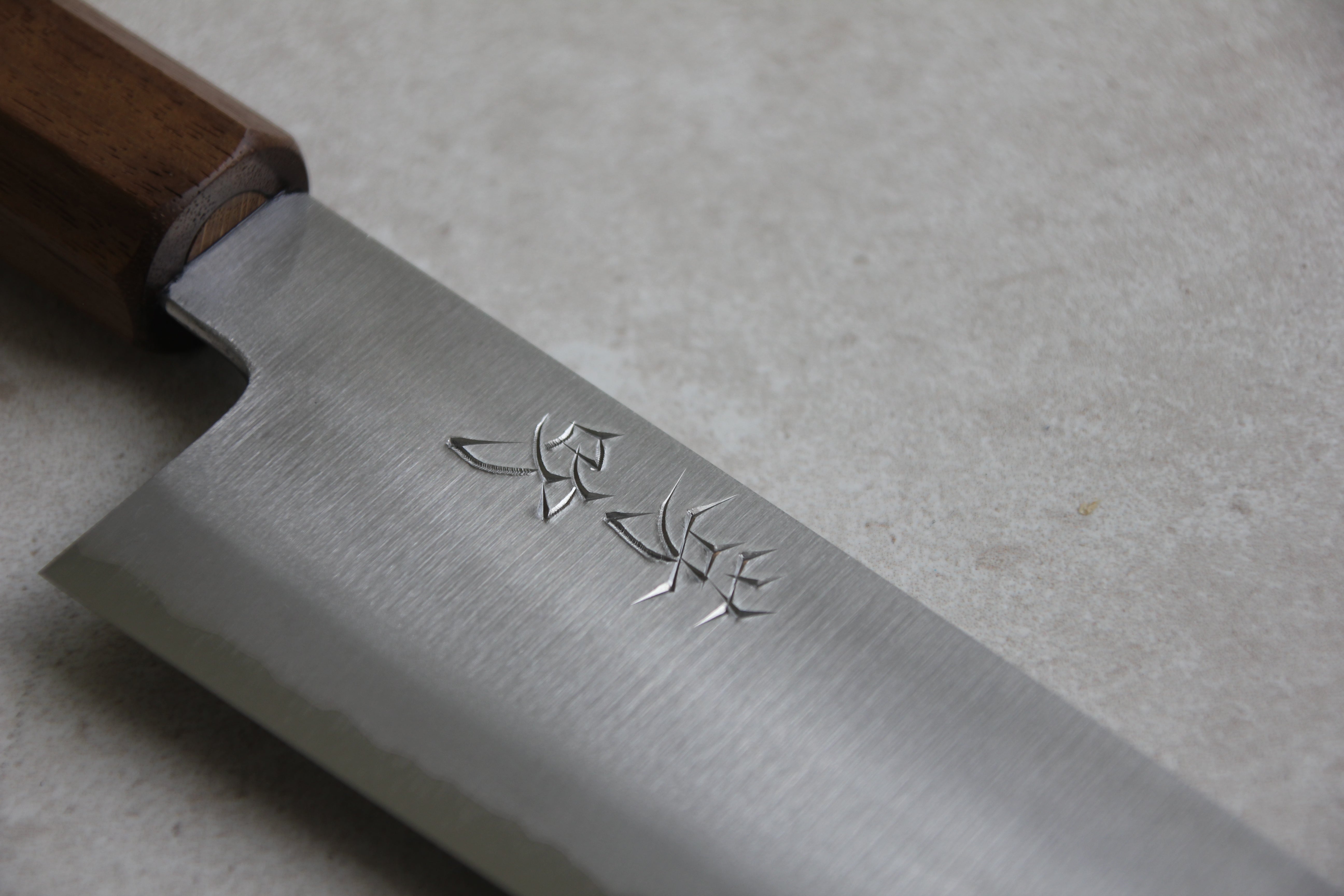 Gyuto K-tip 210 mm Shirogami #1 stainless clad - Amerikansk Valnød (large skæfte)